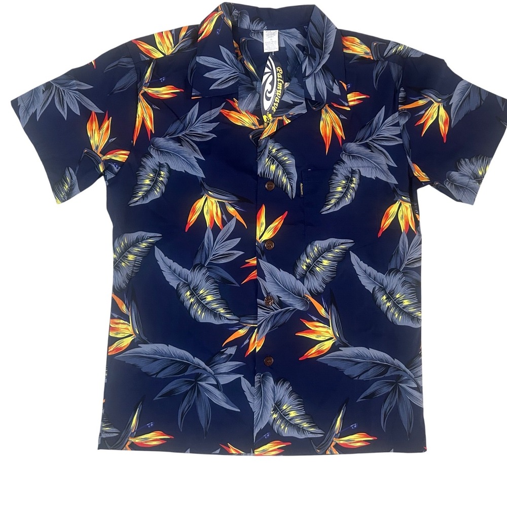 Palmwave Hawaii Aloha Shirt Mens S Navy Blue New Bird of Paradise 18.5x28.5